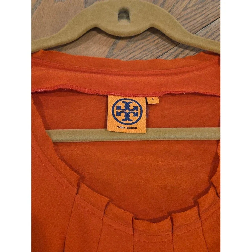 Tory Burch Vikki Shell 100% Silk Pleated Tank Top in Orange Quiet Luxury